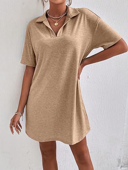 Solid Color Short Sleeve Pullover Lapel Casual Dress
