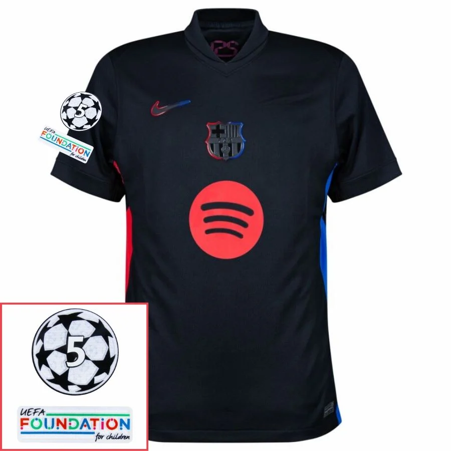 Barcelona Raphinha 11 Away Fan Jersey 2024/25 Patches UCL UEFA Foundation (Official Printing)