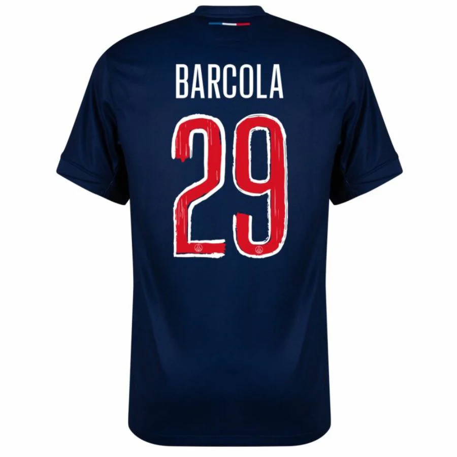 Paris Saint-Germain Barcola 29 Fan Jersey Home 2024/25 Patches UCL UEFA Foundation (Official Printing)