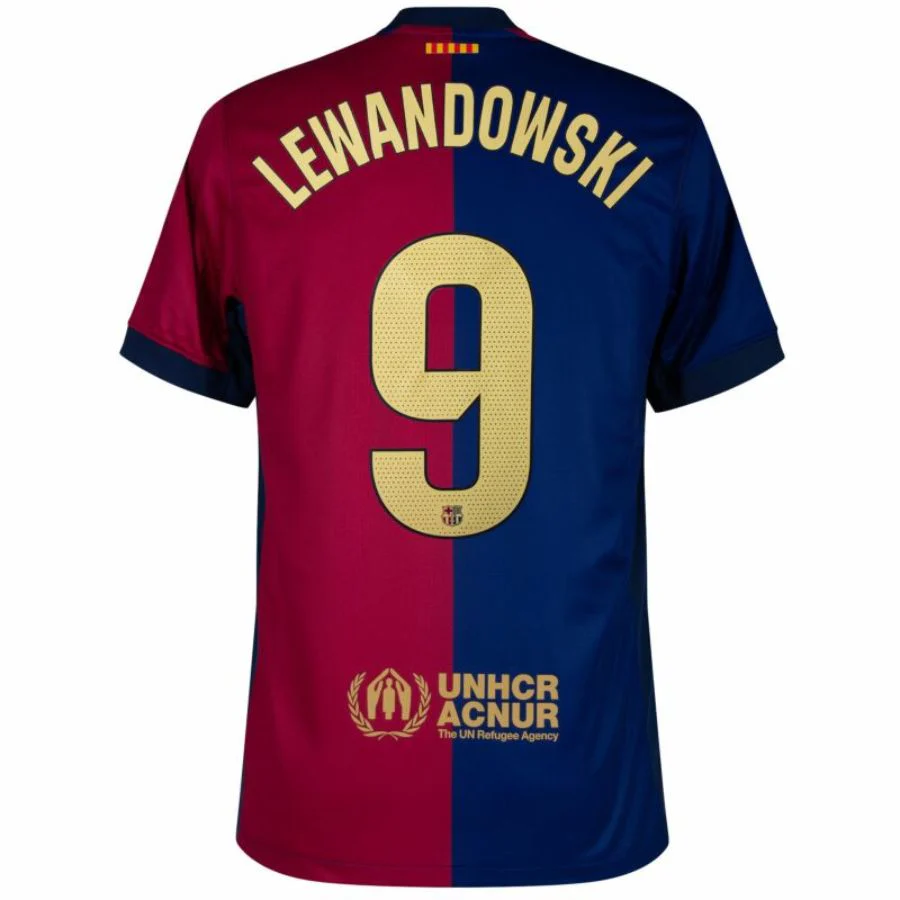 Barcelona Lewandowski 9 Home 2024/25 Patches UCL UEFA Foundation (Official Printing)