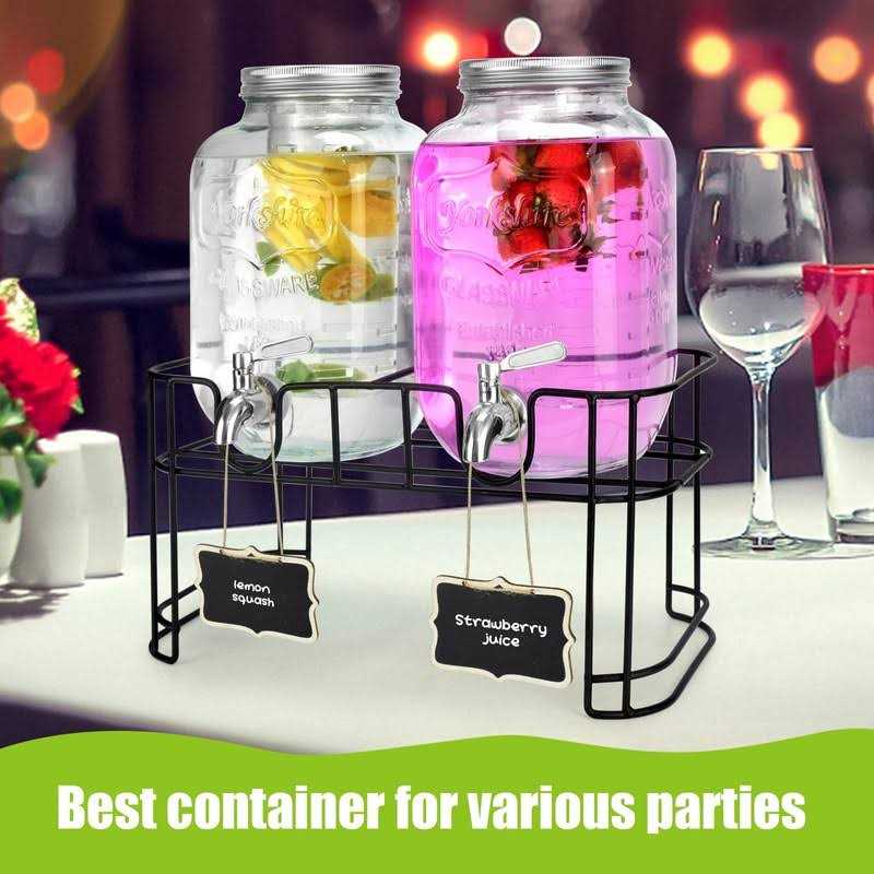 1 Gallon Glass Drink Dispensers For Parties 2PACK.Beverage Dispenser,Glass Drink Dispenser With Stand And Stainless Steel Spigot 100%