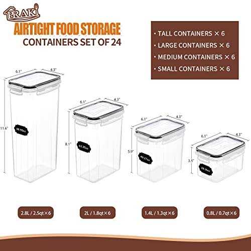 PRAKI Airtight Food Storage Containers Set with Lids 24 PCS, BPA Free Kitchen and Pantry Organization