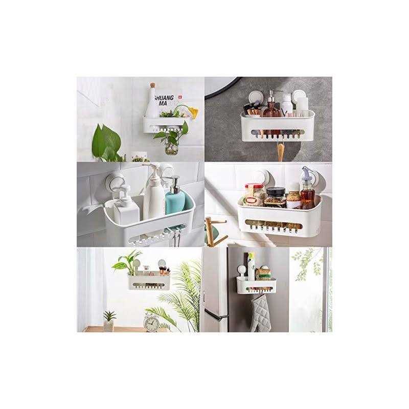 LEVERLOC Shower Suction Cup Shelf Basket One Second Installation Removable Powerful Organizer Max Hold 22lbs Suction Bathroom Caddy Waterproof Shower