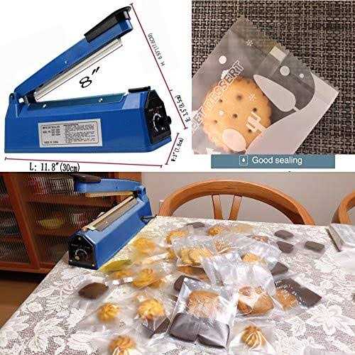 Impulse Heat Sealer Manual Bags Sealer Heat Sealing Machine 8 Inch Impulse Sealer Machine for Plastic Bags PE PP Bags with Extra Replace Element Grip