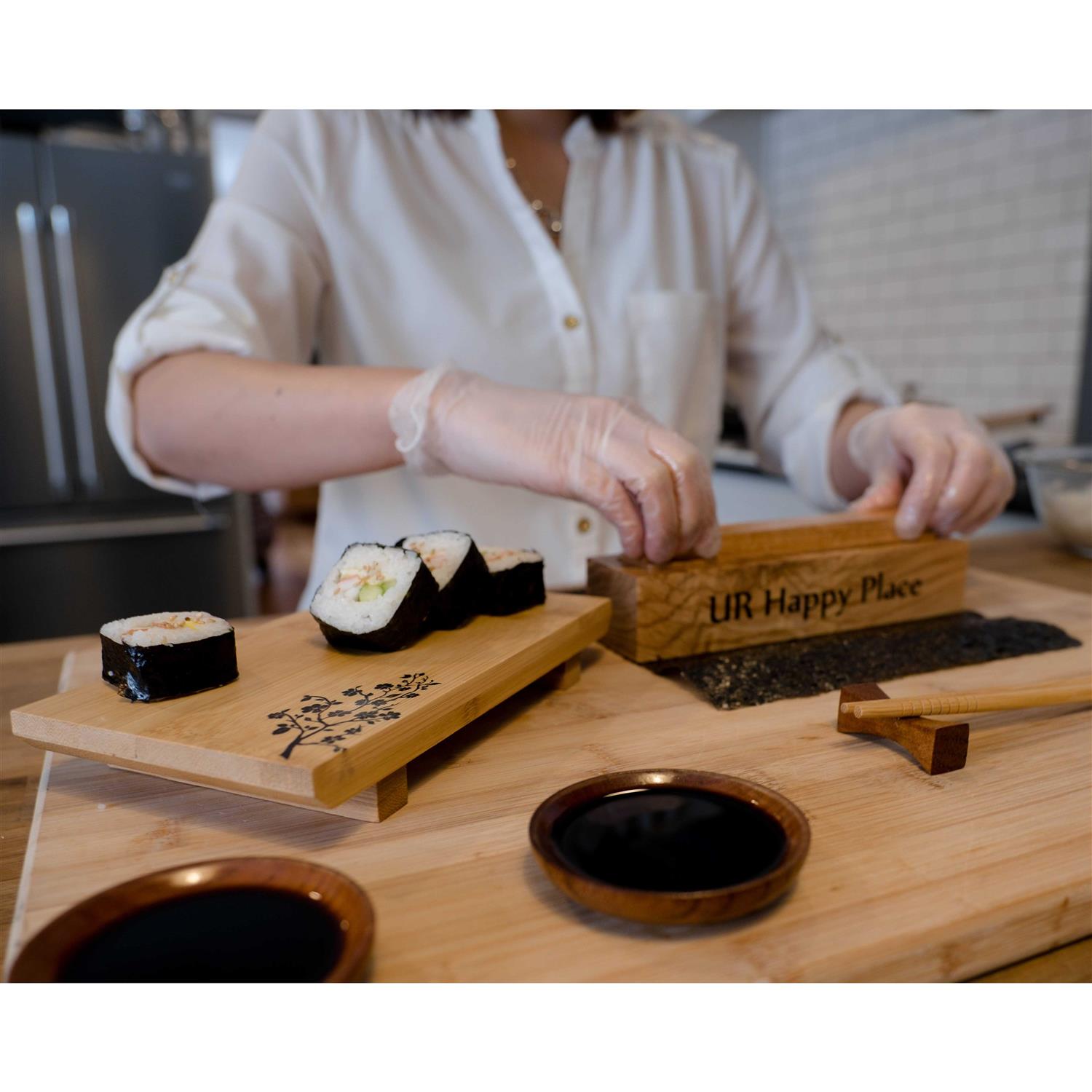 Ur Happy Place Luxury Sushi Making Kit for Beginners Home Use -All Natural Wood Products,15PCS