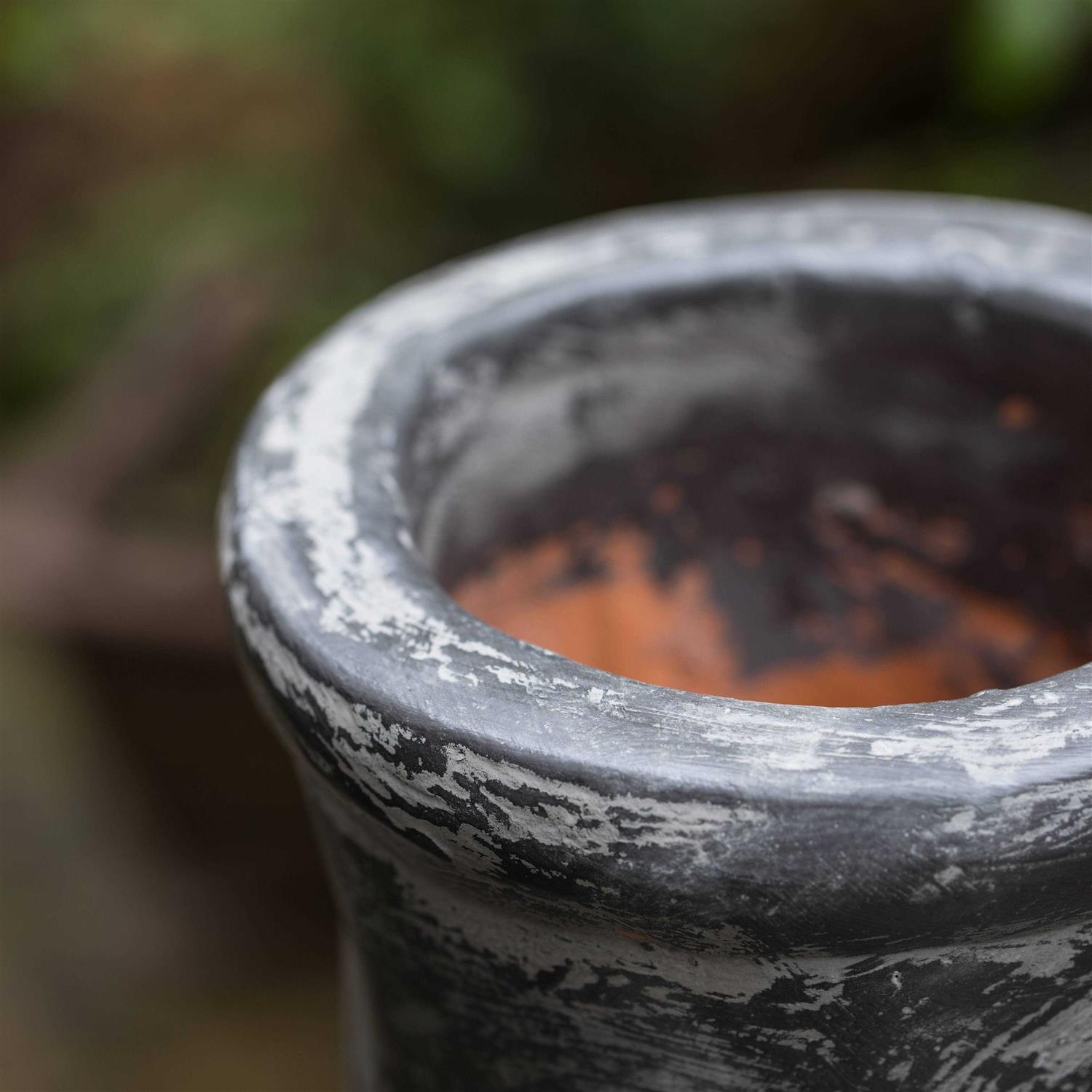 Vintiquewise Gray Outdoor Clay Chiminea Fireplace Stoney Scribbled Design Charcoal Burning Fire Pit with Sturdy Metal Stand