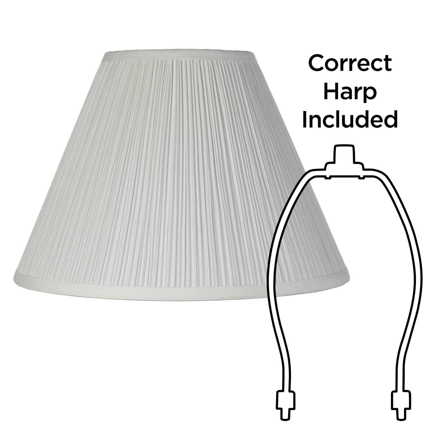 Springcrest Brentwood Finish White Medium Lamp Shade 6.5 Top x 15 Bottom x 10.5 High x 11 Slant Replacement with Harp and Finial