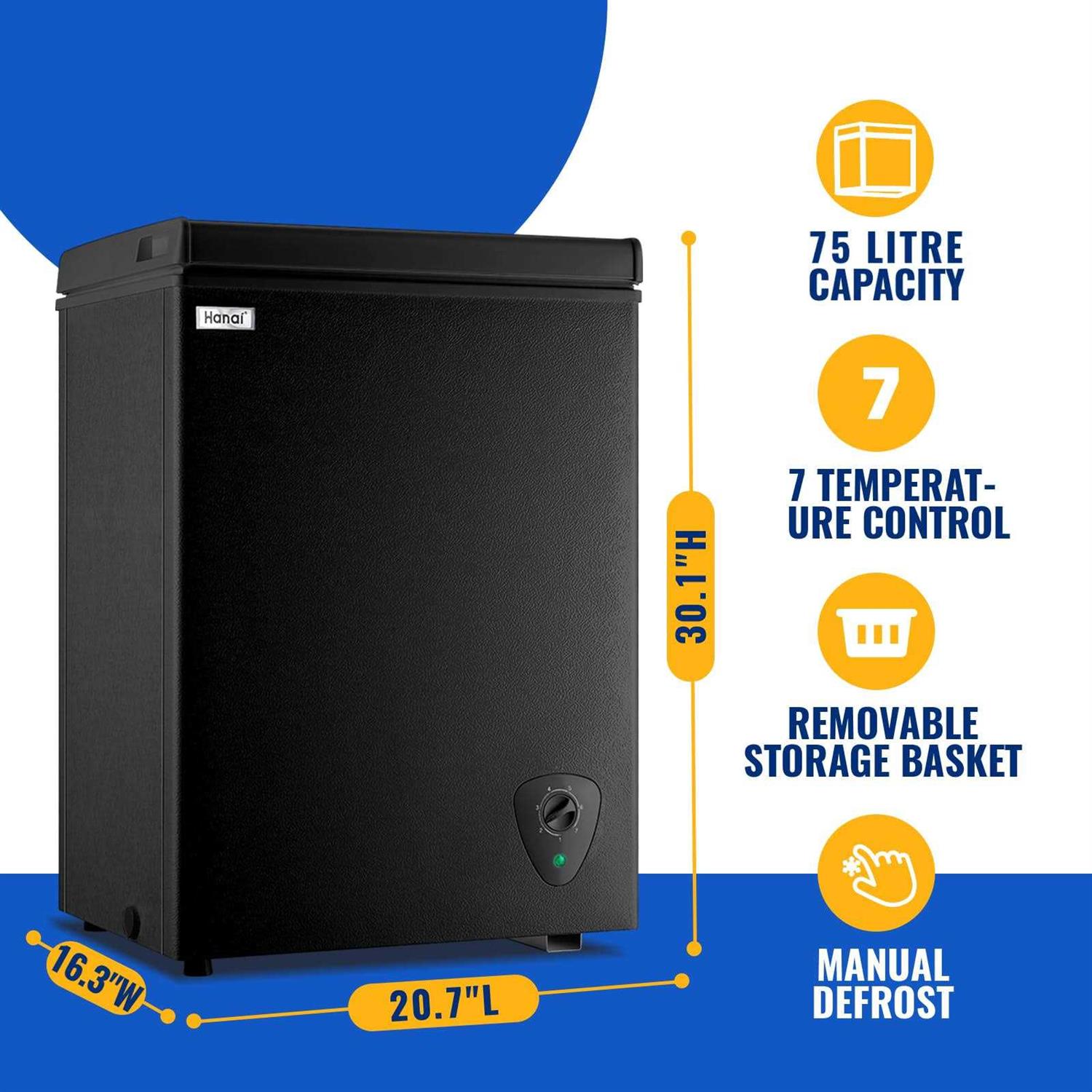Chest Freezer WANAI 3.5 Cubic Deep Freezer with Top Open Door and Removable Storage Basket