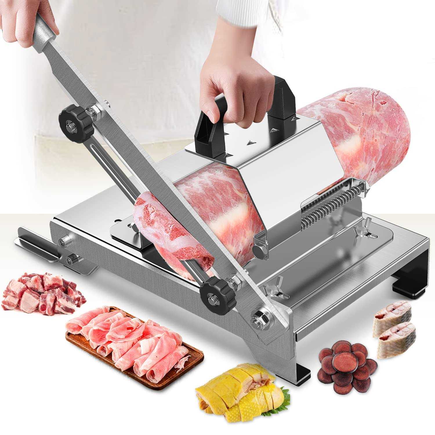 Flgocexs Manual Meat Slicer-Stainless Steel Meat Food Slicer Telescopic Fixed Baffle Food Meat Slicer U-shaped Support Frame Meat Chopper Slicer