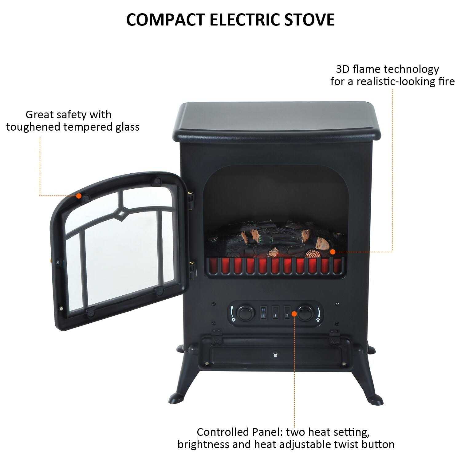 HOMCOM Freestanding Electric Fireplace Heater with Realistic Flames