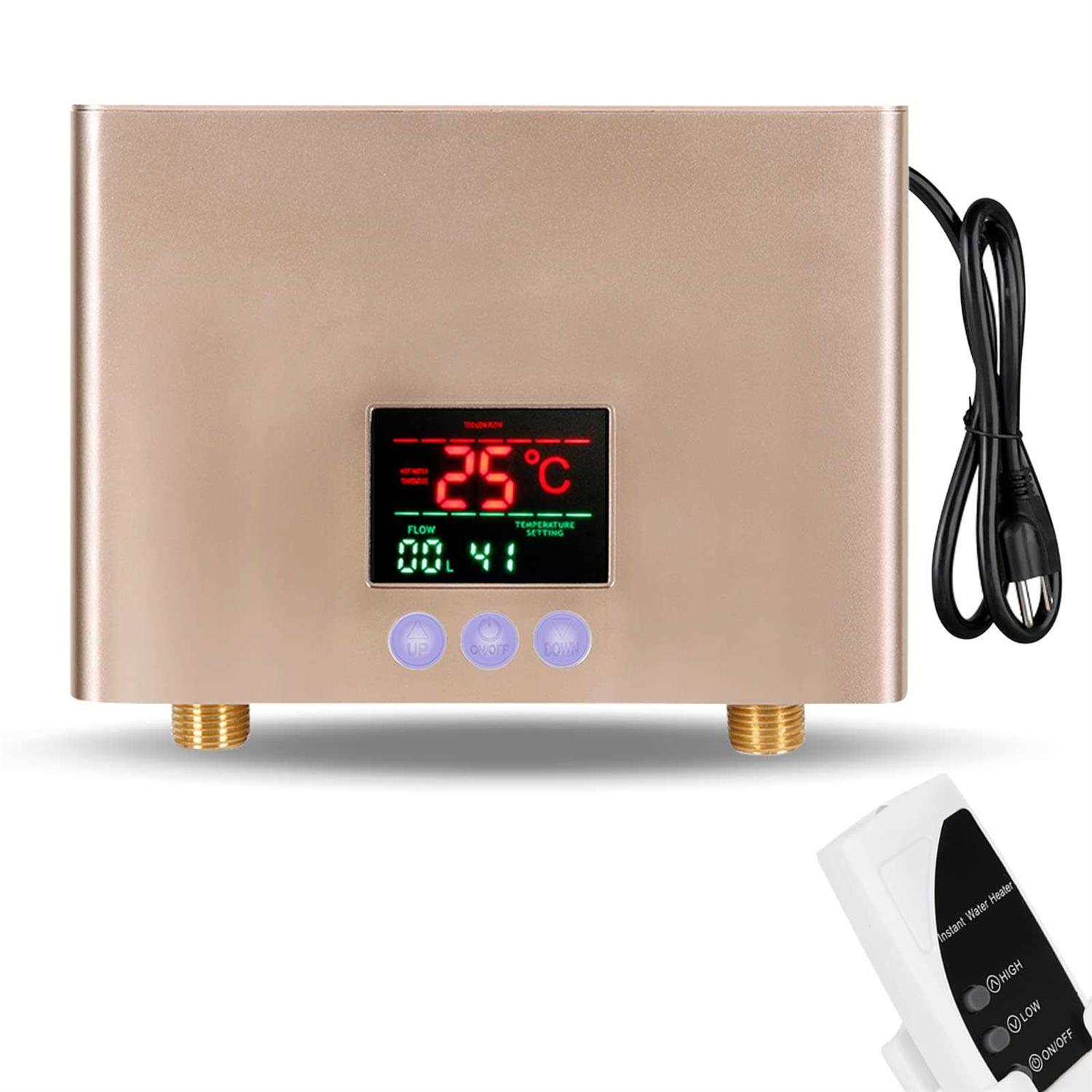 3000W Tankless Mini Hot Water Heater Under Sink 110V Thermostatic Washing Heating System with Remote Control Digital Display for Home Kitchen