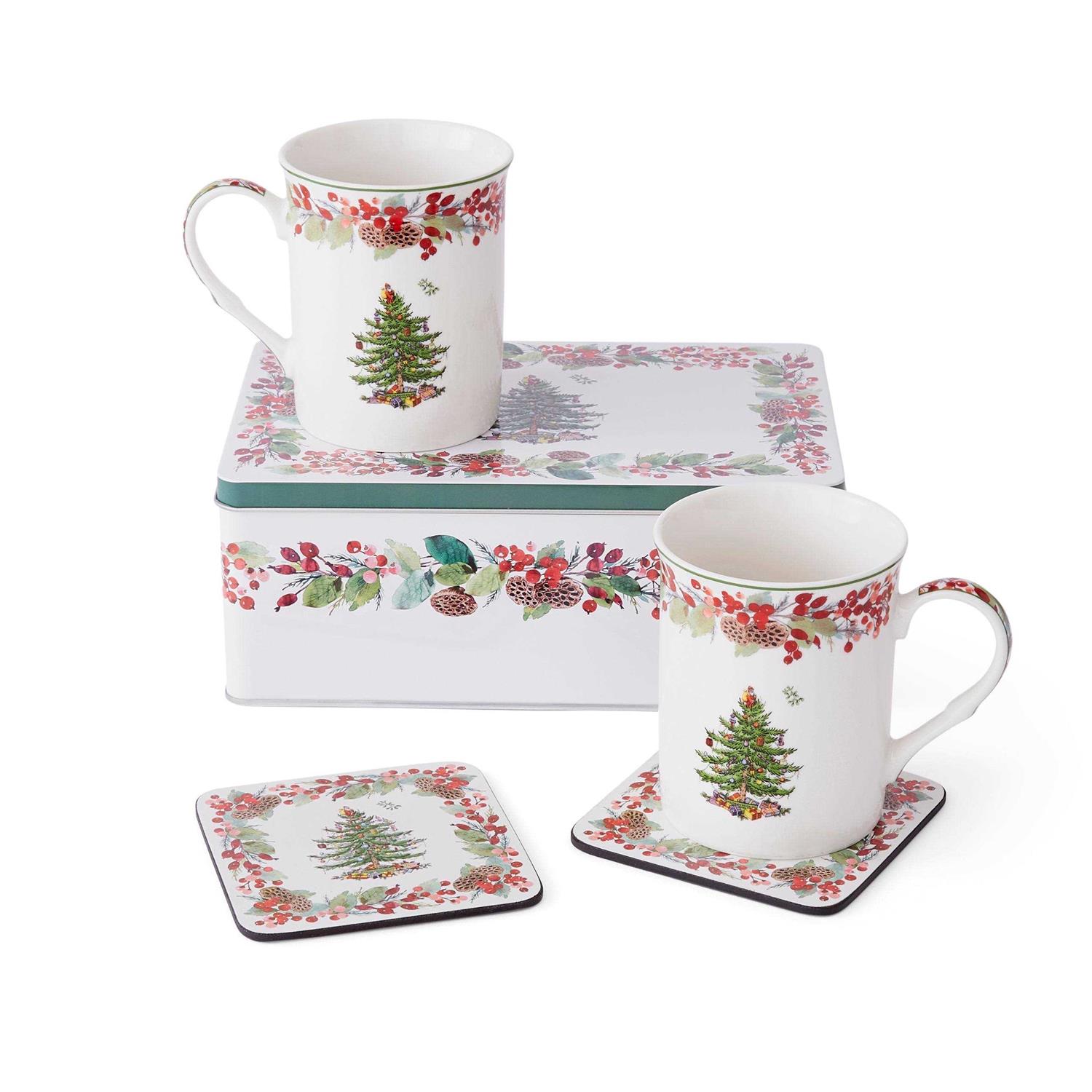 Spode Christmas Tree Annual 2023 5 Piece Mug, Tin, and Coaster Set