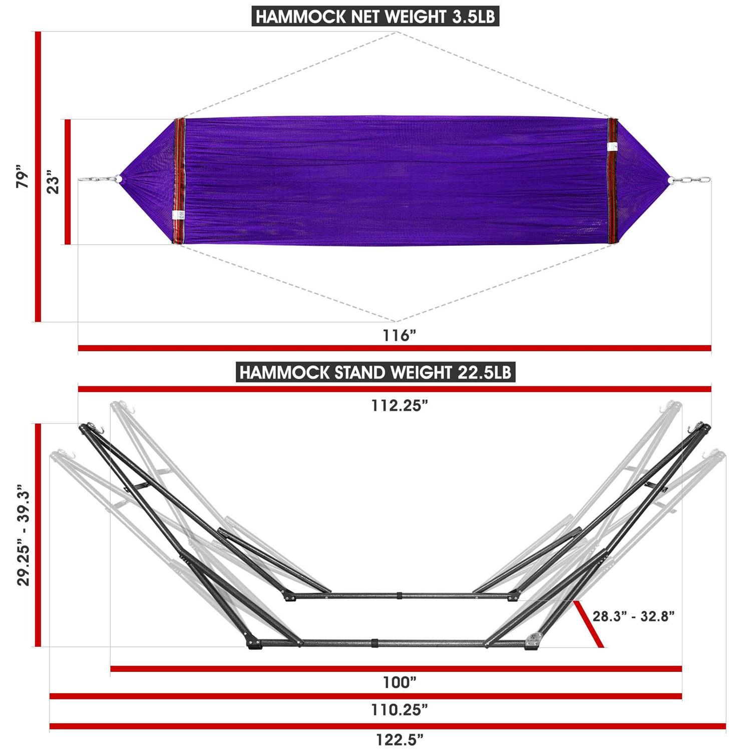 Tranquillo Universal Double Hammock with Adjustable Stand Bag