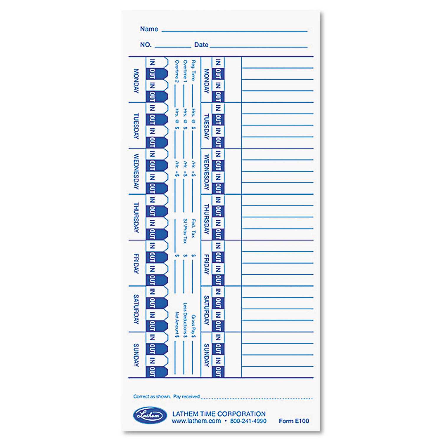 Time Clock Cards for Lathem Time 800P