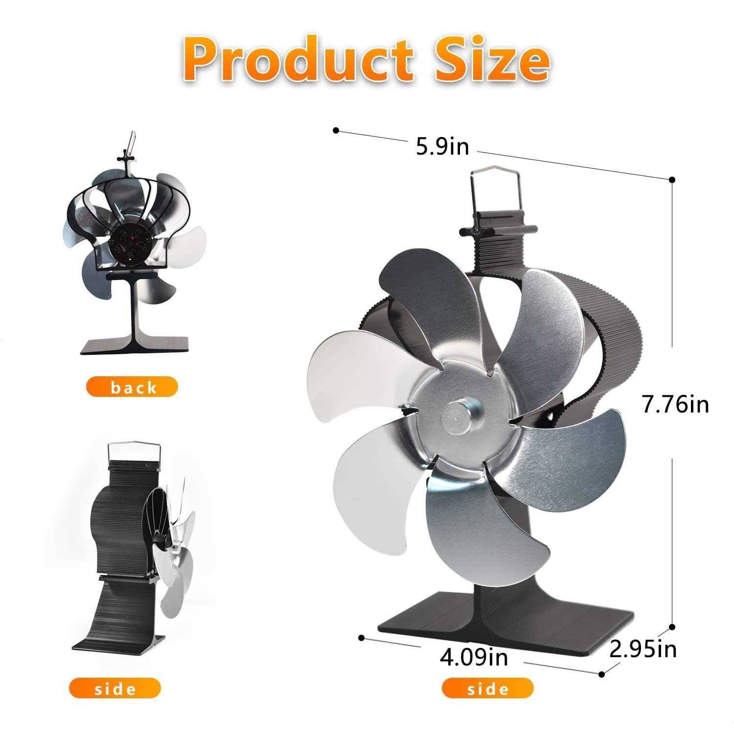 Holldoor 6 Blade Wood Stove Fan Heat Powered Non Electric Fireplace Fan with Stove Top Thermal Fan Thermometer for Wood Burning Stove/Fireplace