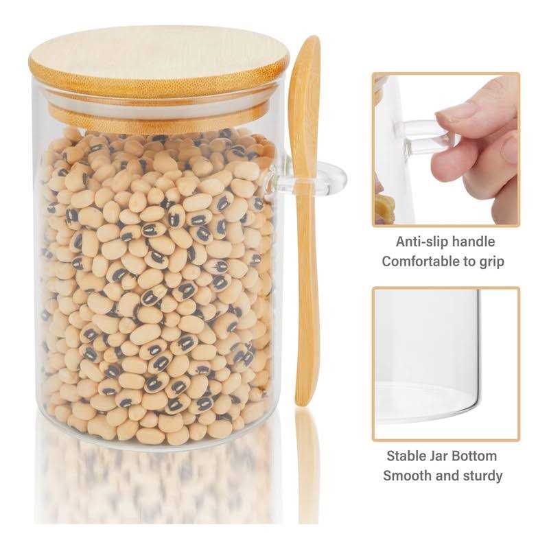 3 Pack Glass Containers Jars with Bamboo Airtight Lid and Spoon