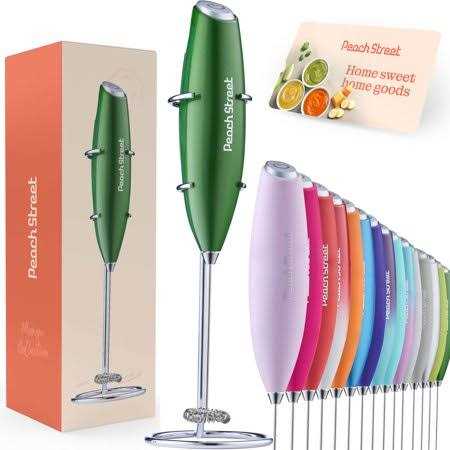 Powerful Handheld Milk Frother Mini Milk Foamer Battery Operated Stainless Steel Drink Mixer with Frother Stand