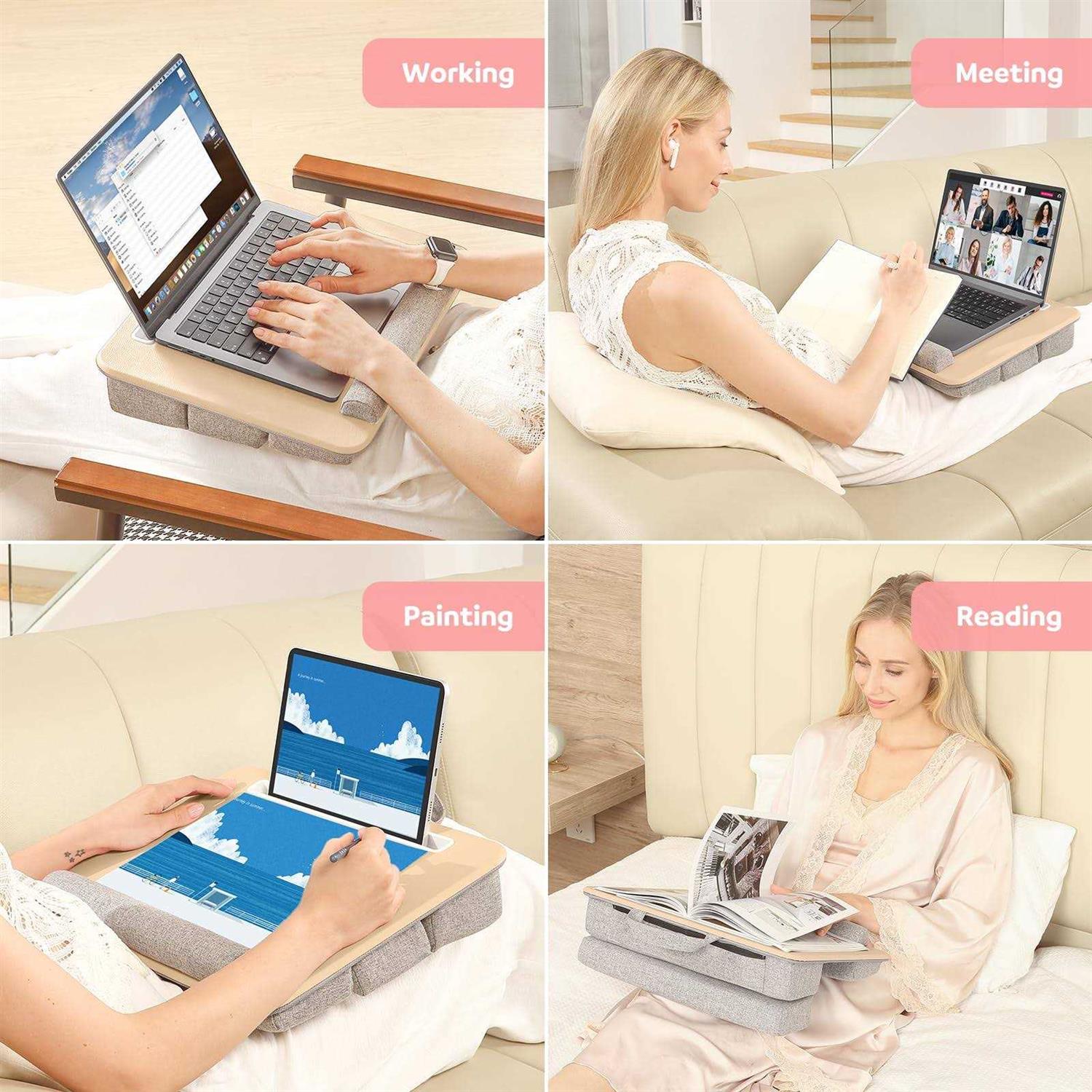 Adjustable Laptop Lap Desk Lap Desk with Cushion Storage Function Anti-Slip Wrist Rest for Home Office Adults Students