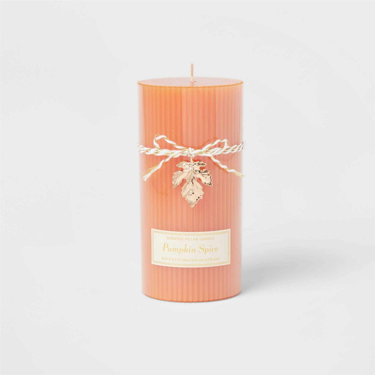 Threshold 3 x Ribbed Pillar Pumpkin Spice Candle