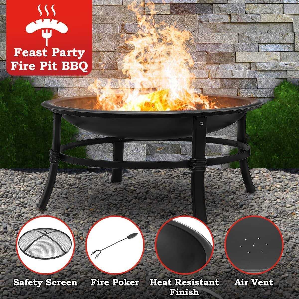 Singlyfire 26 Inch Fire Pit Outside Outdoor Wood Burning Firepit Bowl Heavy Duty Bonfire Pit Steel Firepit for Patio Backyard Camping