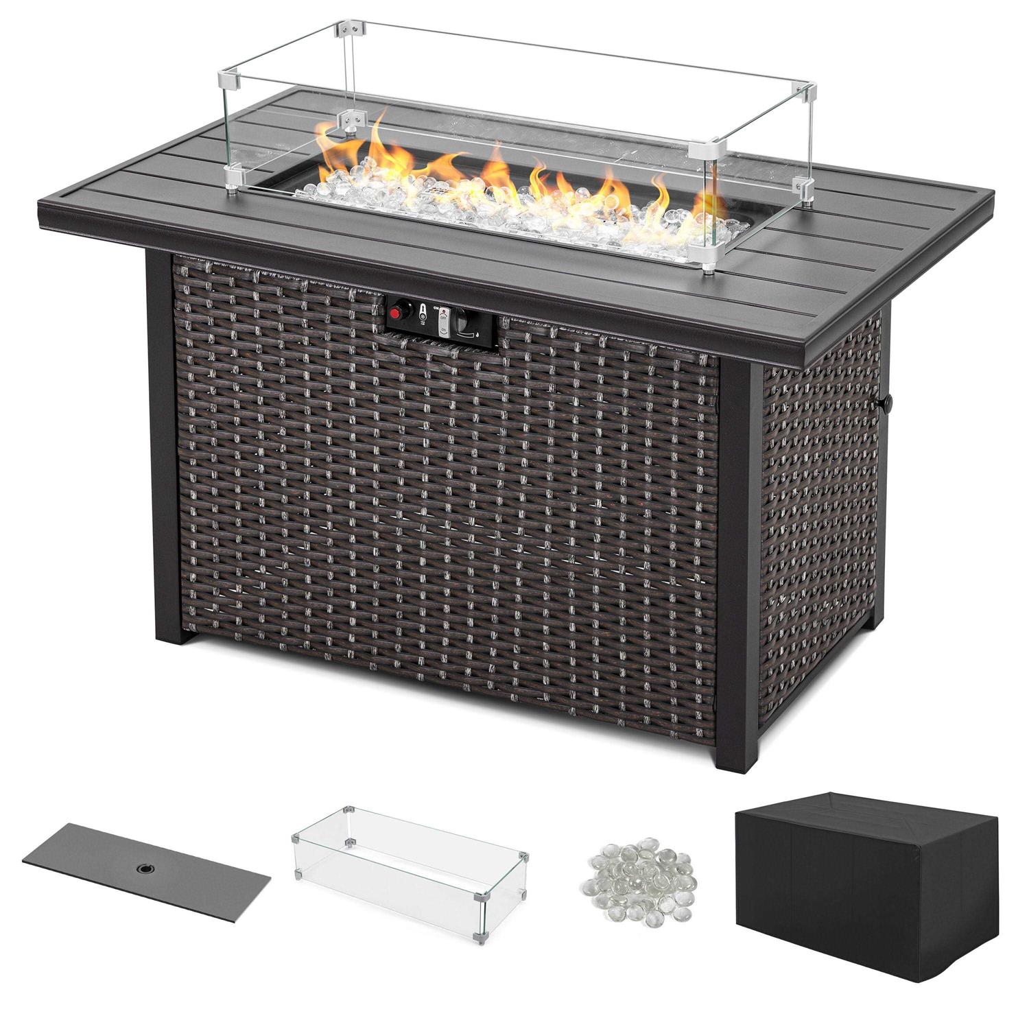 Nuu Garden 42-in W 50000-BTU Tabletop Aluminum Propane Gas Fire Pit Table Stainless Steel AF115C-G