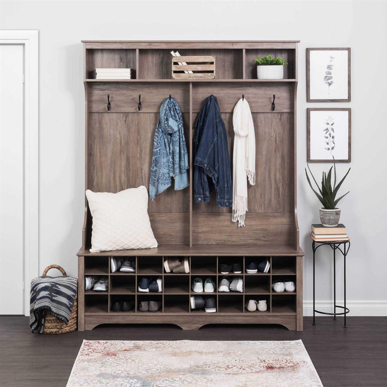 Prepac 60 Wide Hall Tree with 24 Shoe Cubbies