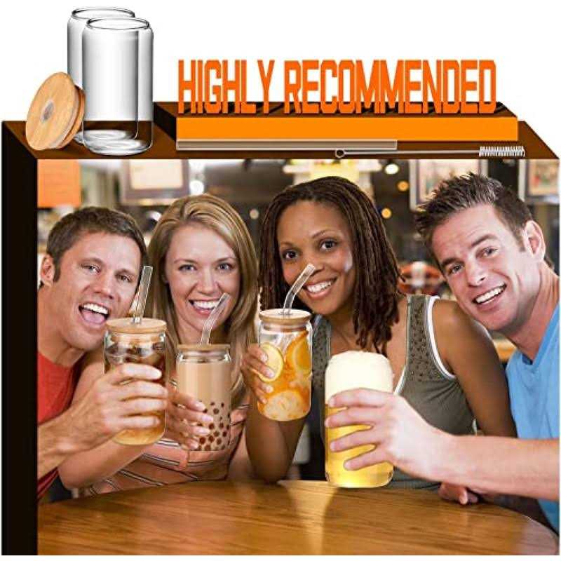 DWTS DANWEITESI 16oz Glass Cups with Lids and Straws 4pcs-dwts Coffee Cups,Drinking glasses,Gift 2 Cleaning Brushes