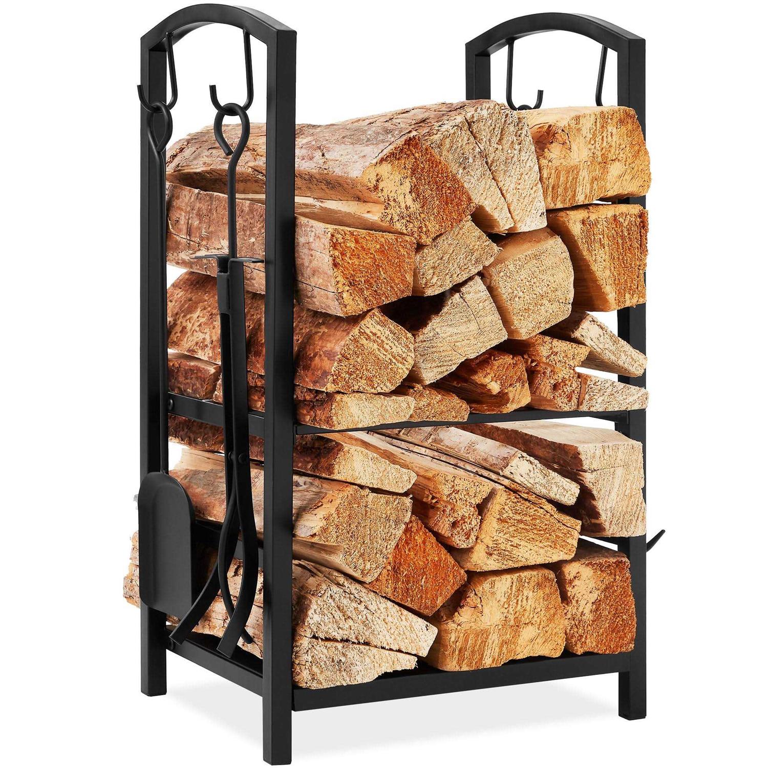 Best Choice Products 5-Piece Firewood Log Rack Holder Tools Set for Fireplace w/ Hook