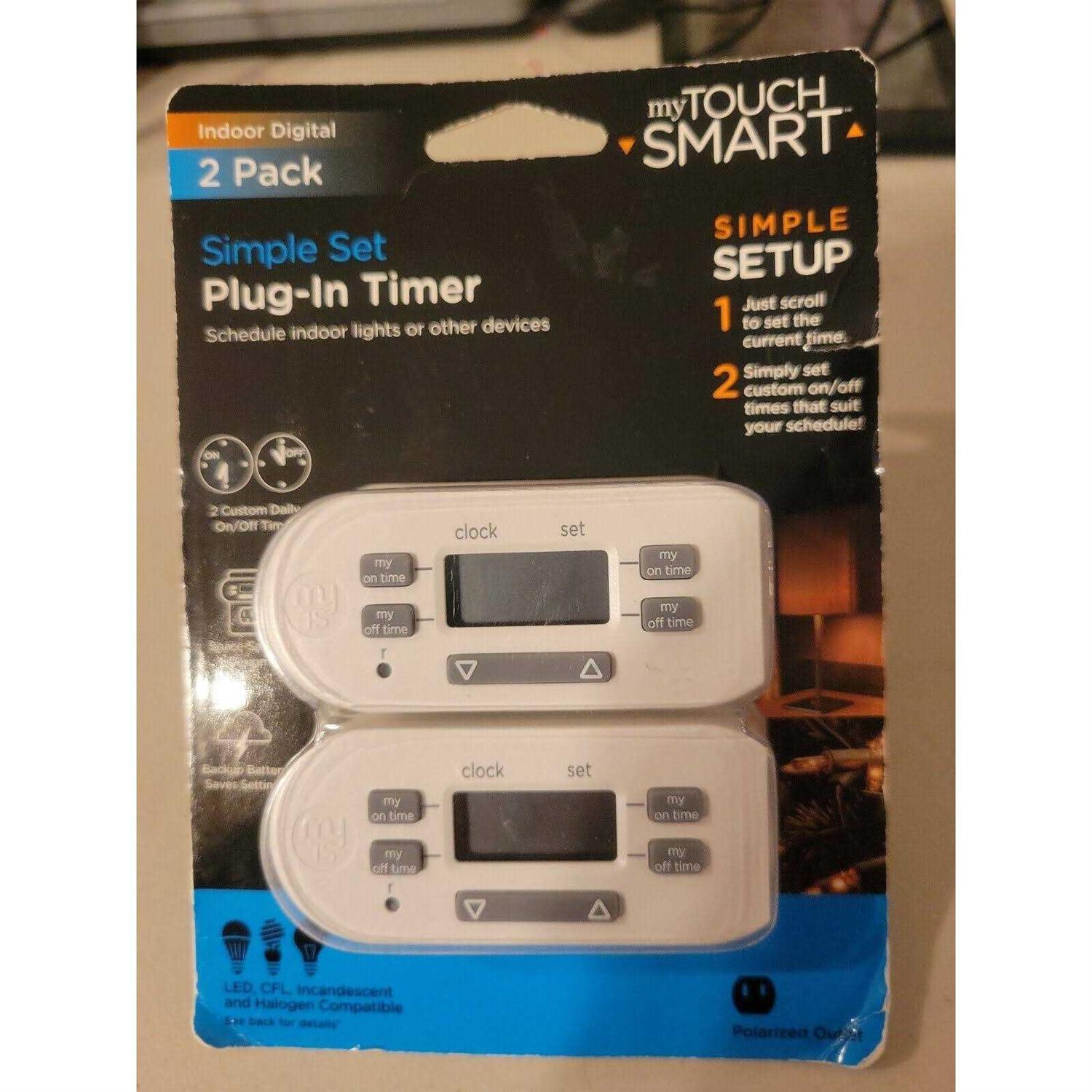 myTouchSmart Indoor Digital Plug-In Timer 2 Pack 1 Outlet Polarized