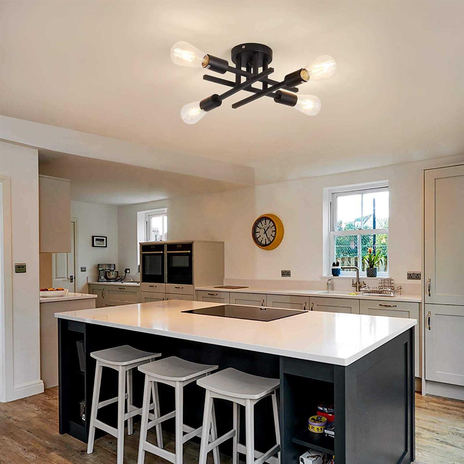 Zglaojt Semi Flush Mount 4 Light Ceiling Light Matte Black with E26 Base Modern Chandelier For Farmhouse Kitchen Dining Room Bedroom Study Living