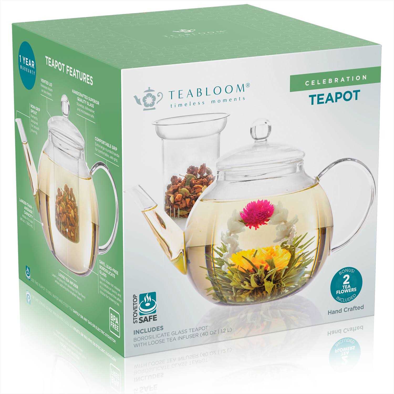Teabloom Stovetop & Glass Teapot with Removable Loose Tea Glass Infuser
