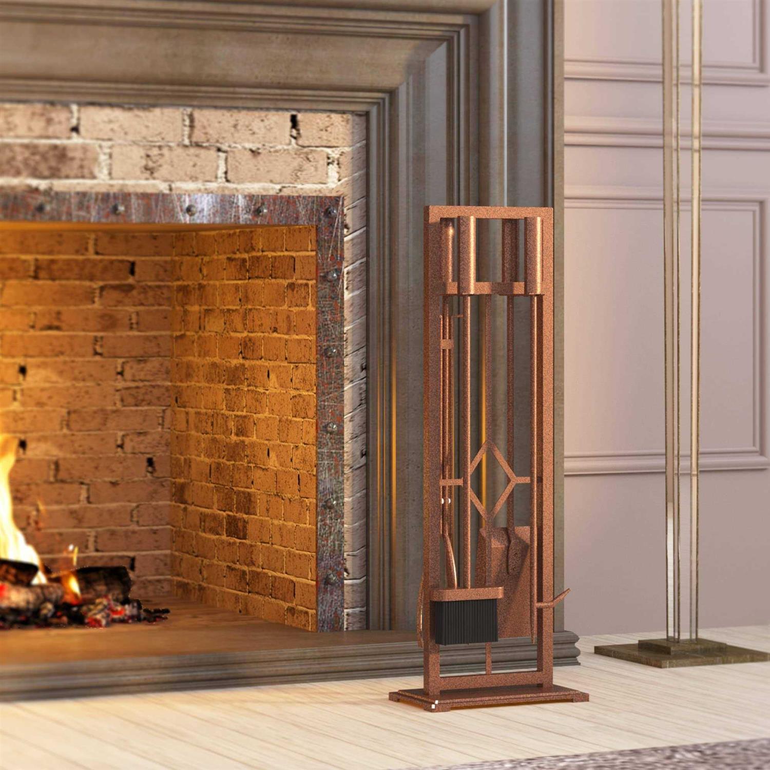 Fire Beauty 5 Pieces Fireplace Tools Set Wrought Iron Fire Place Pit Poker Holder