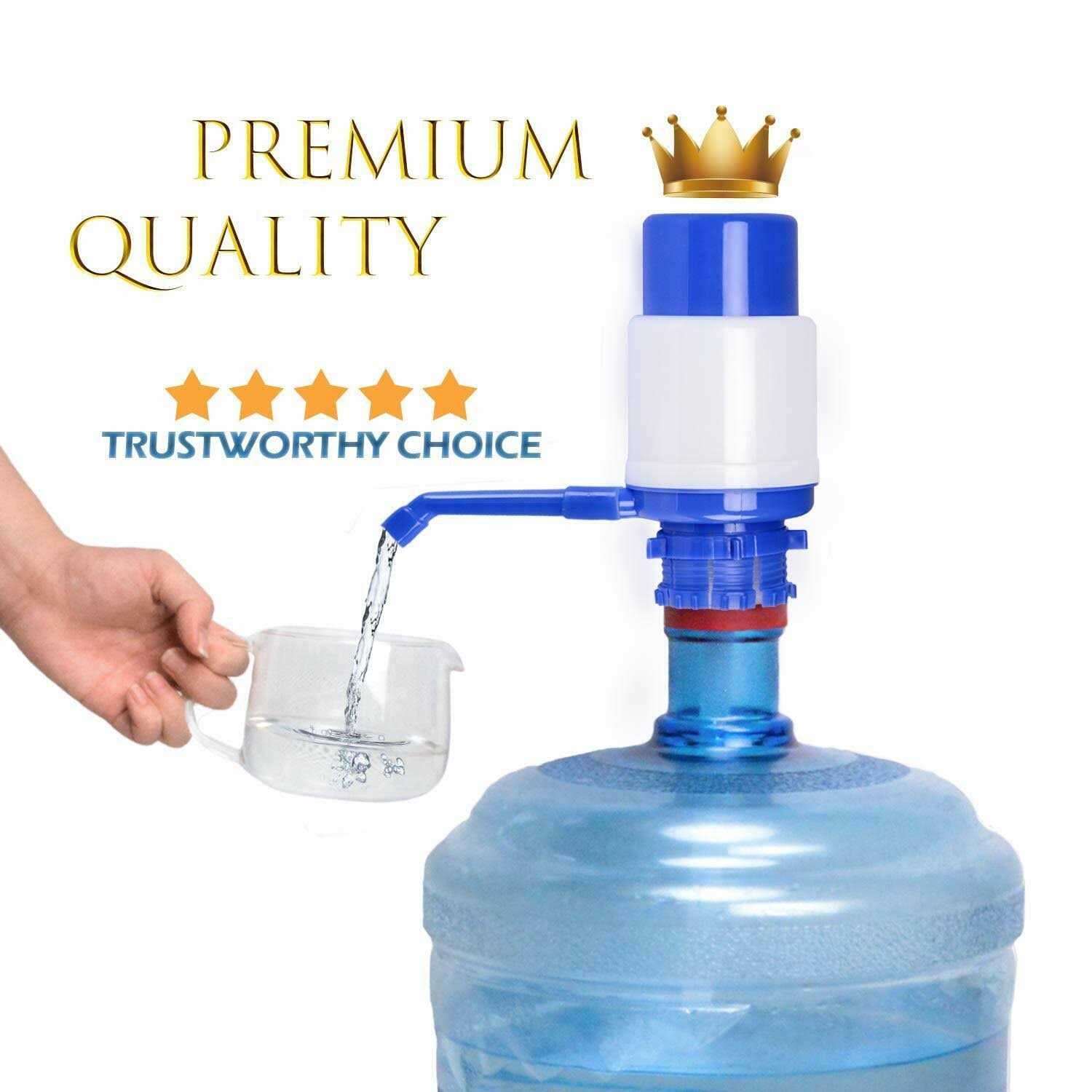 Gogoducks Water Bottles Pump Blue Manual Hand Pressure Drinking Fountain Pressure Press Pump with an Extra Short Tube and Cap Fits Most 5 Gallon Water