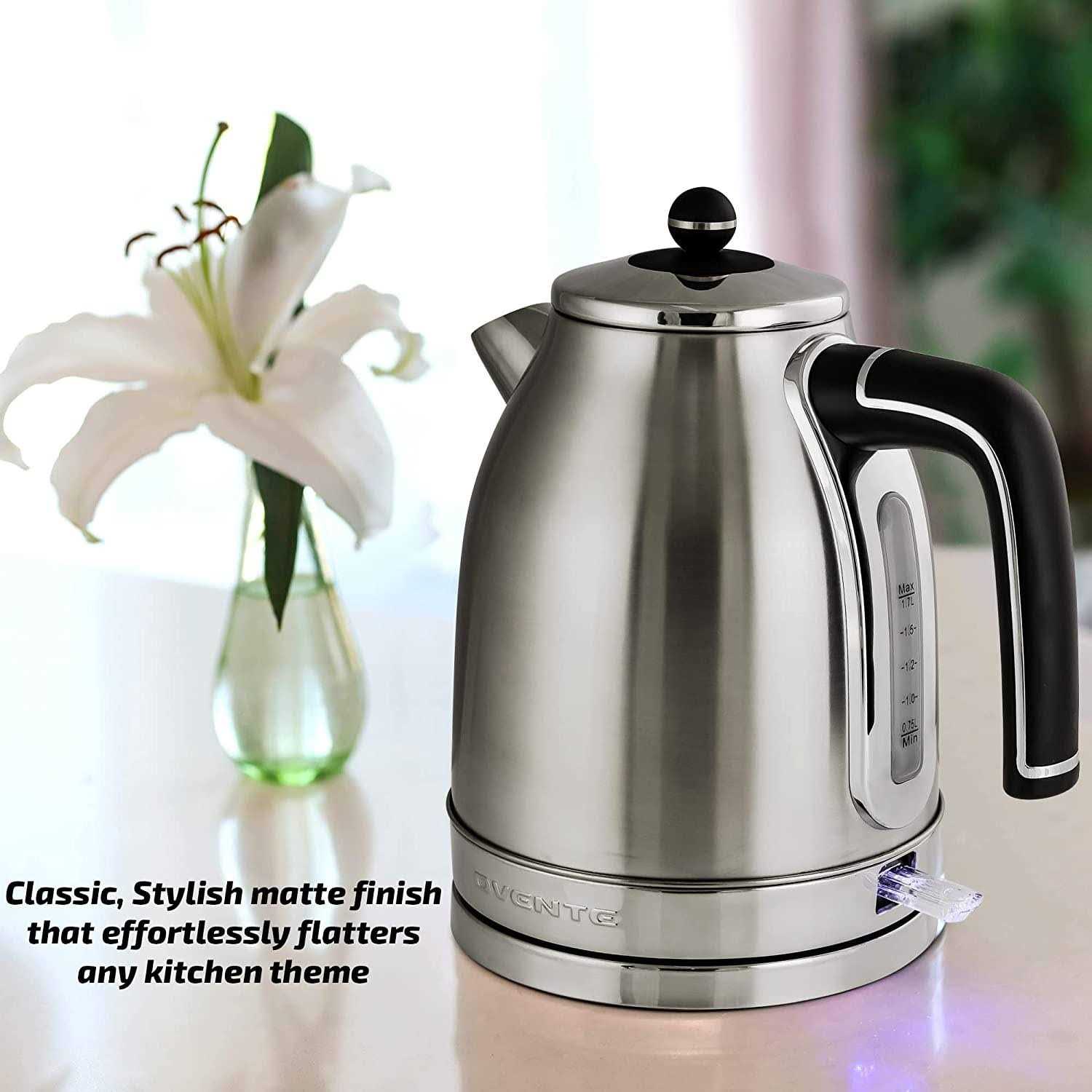 Ovente Electric Stainless Steel Hot Water Kettle 1.7 Liter Victoria Collection