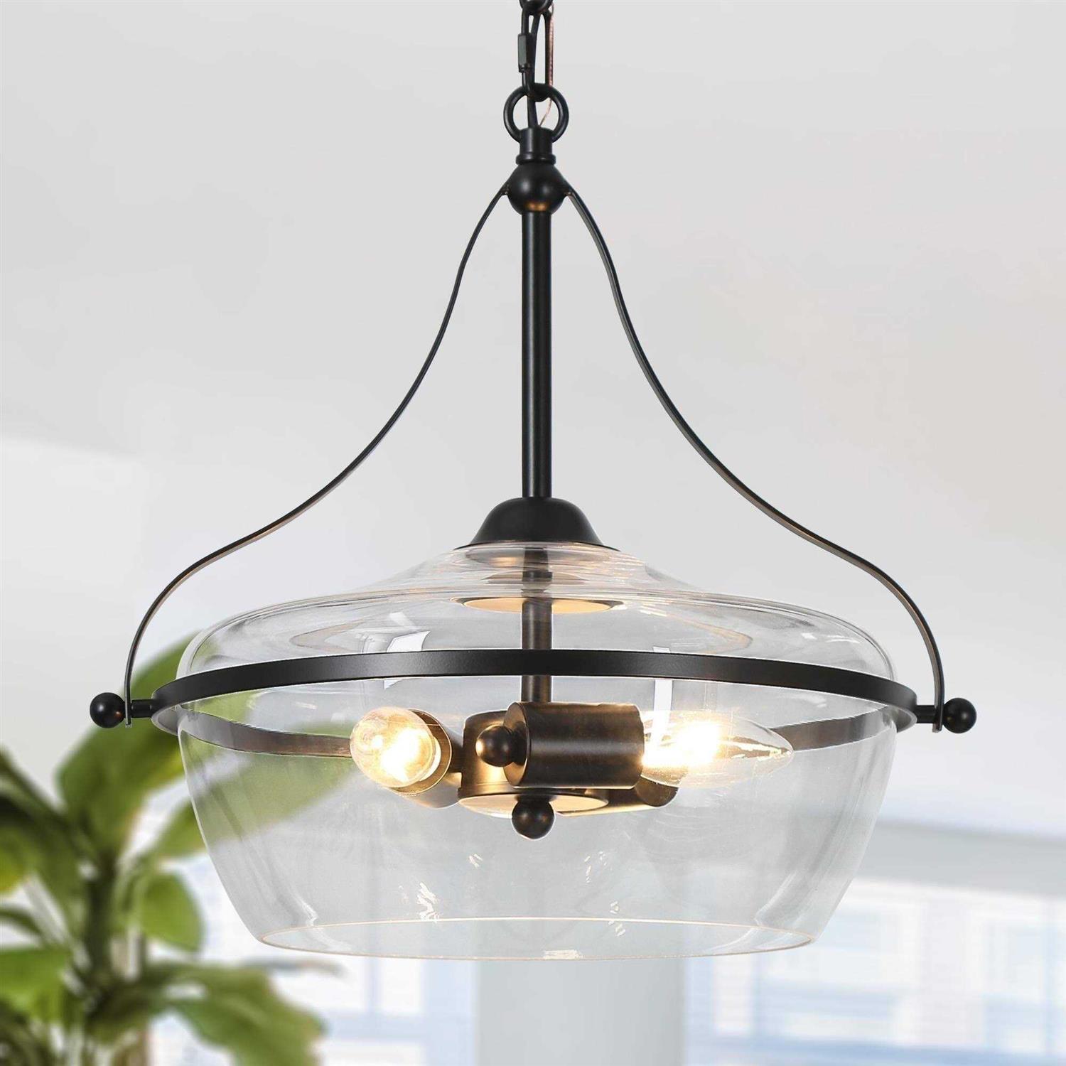 Zelena Modern Farmhouse 3-Light Black Chandelier Glass Pendant Dining Room