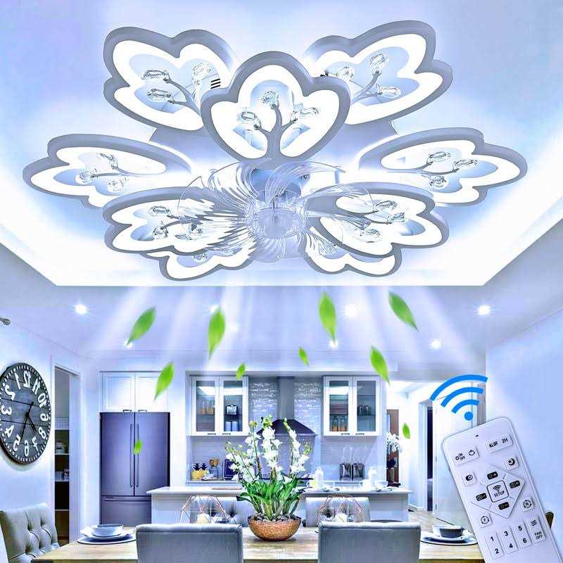 WWahuayuan Modern Ceiling Fan with Lights Remote Control 6 Speed 3 Color Dimmable Ceiling Fan Lamp Silent Fandelier with Invisible Blades
