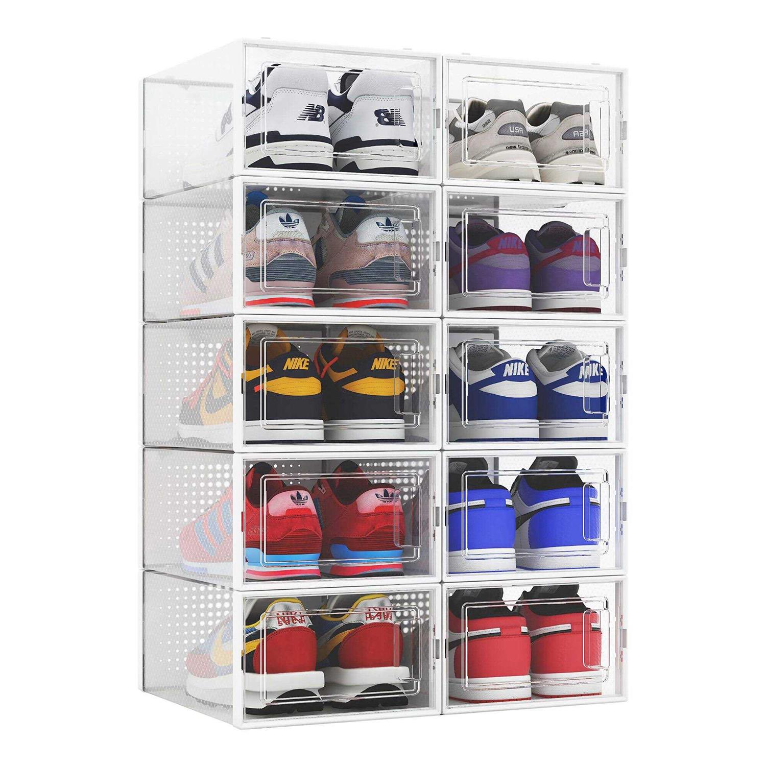 10 Pack Shoe Storage Boxes Clear Plastic Stackable Shoe Organizer Bins