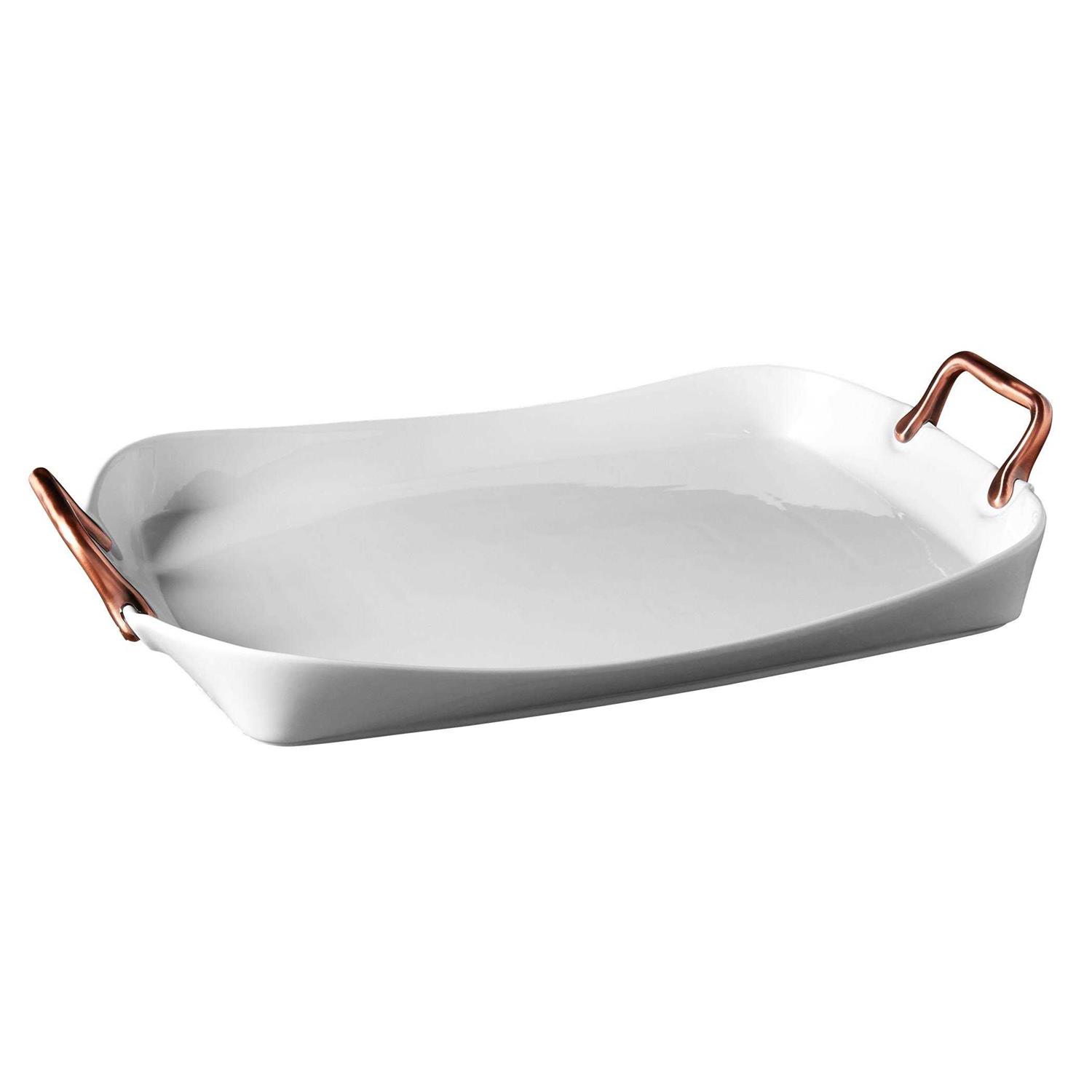 Denmark White Serving Tray with Copper Handles