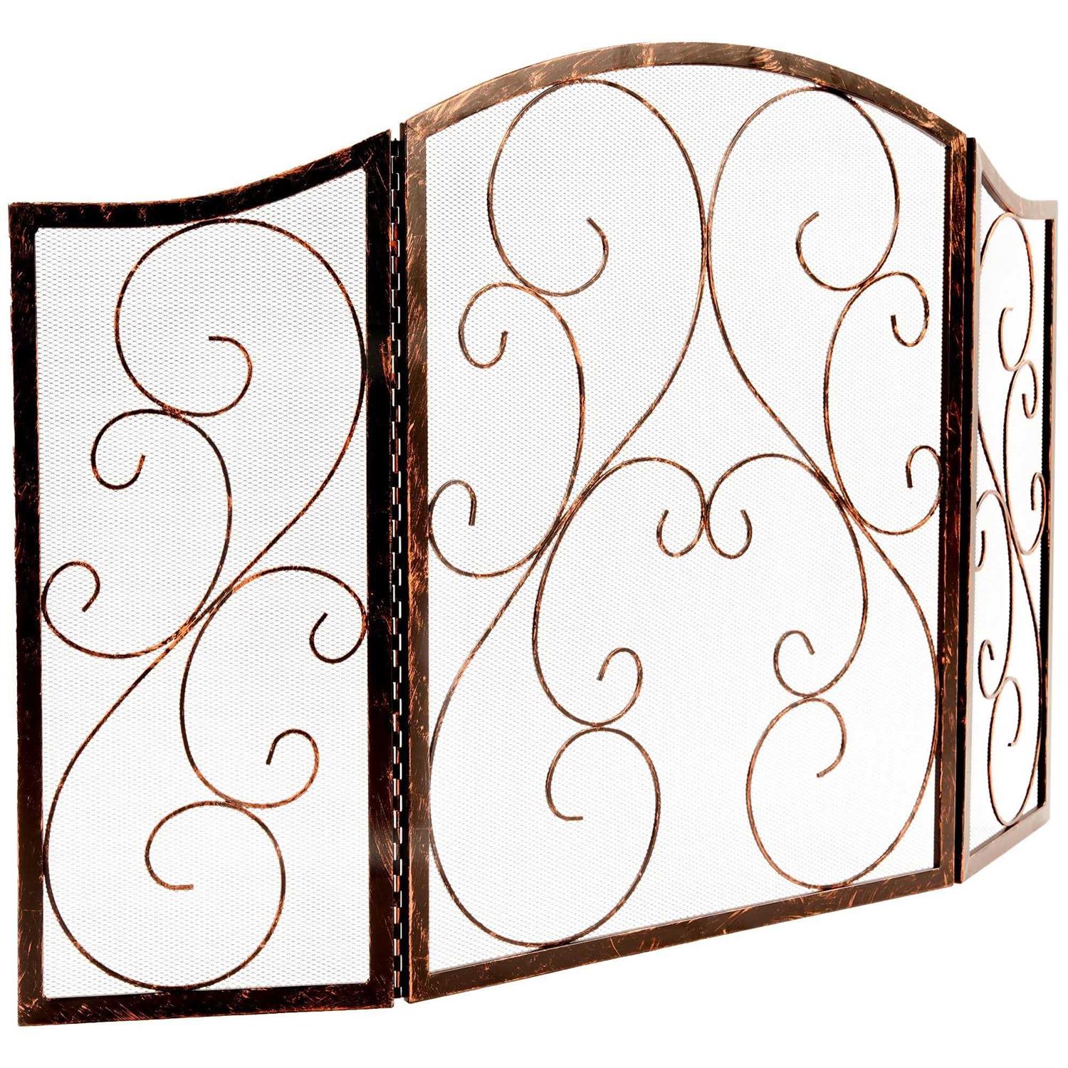 Fire Beauty Fireplace Screen 3 Panel Wrought Iron Black Metal 48 x30 Spark Guard Cover