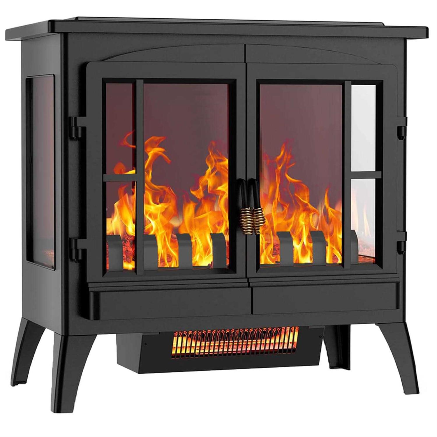 Joy Pebble Compact Electric Fireplace Heater Freestanding Stove Heater with Realistic Flame