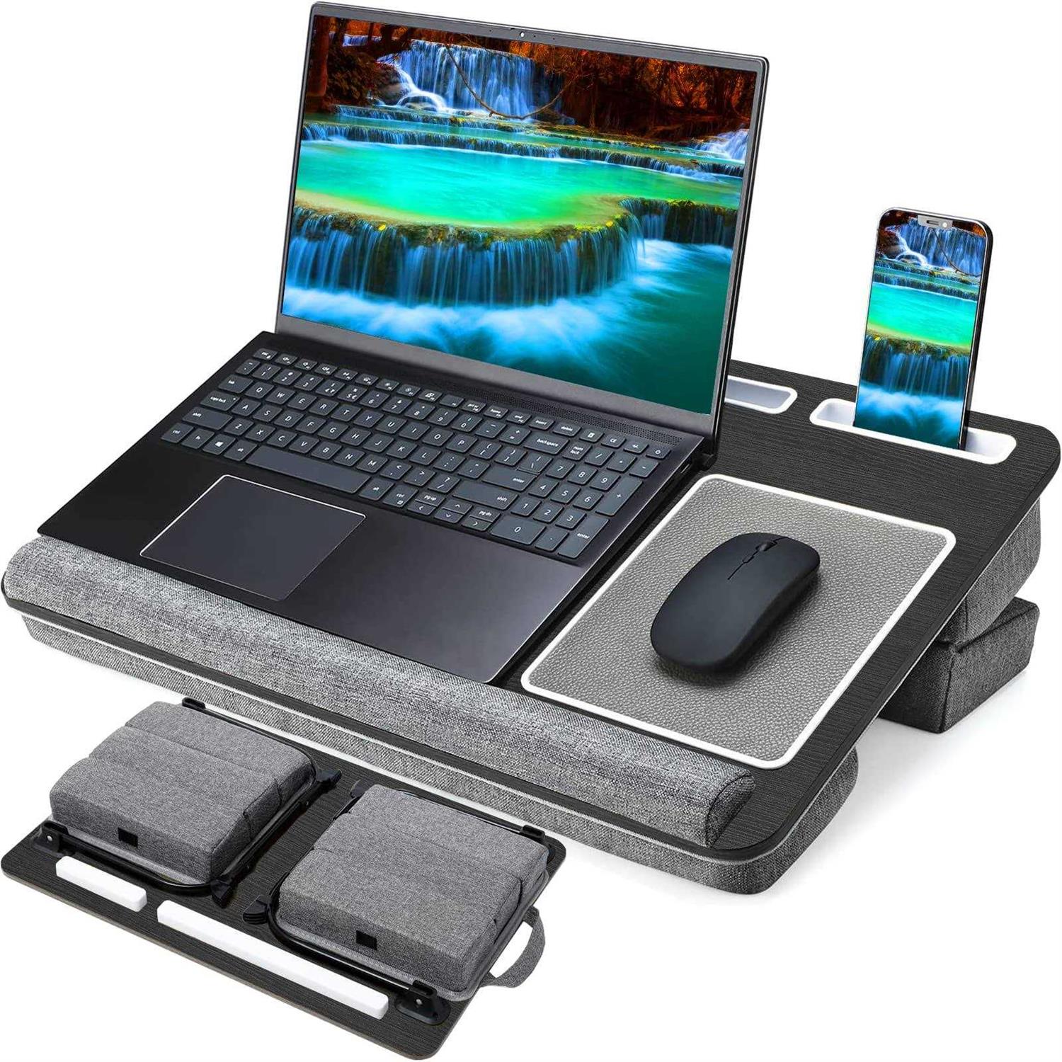 qudodo Lap Laptop Desk-fits Up to 17inch Foldable Laptop Bed Tray Table with Adjustable Dual cushion,wrist Rest & Mouse pad,portable
