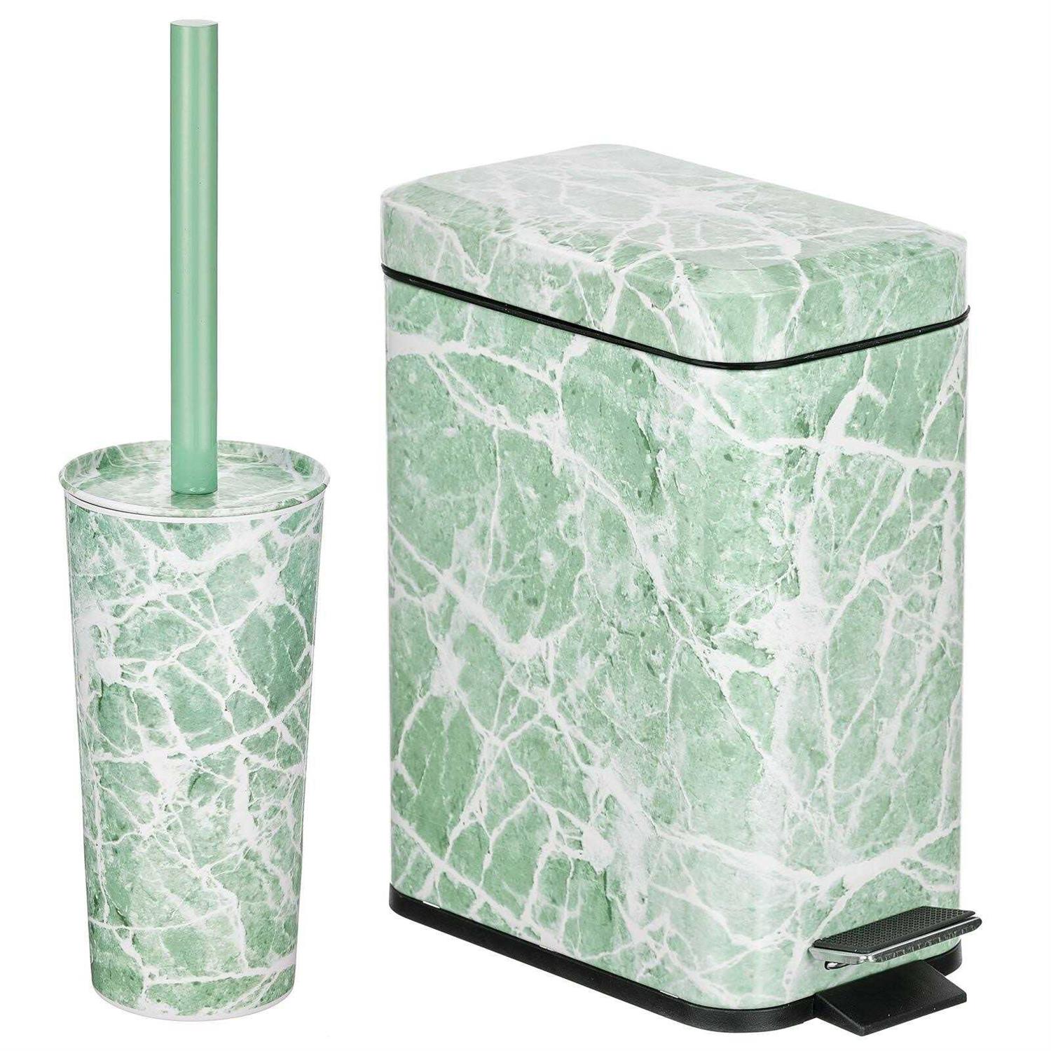 mDesign Metal Toilet Bowl Brush and Holder + Wastebasket