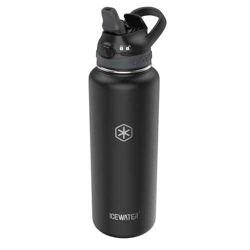 ICEWATER-40 oz Soft Auto Straw Lid Insulated Water Bottle With Straw