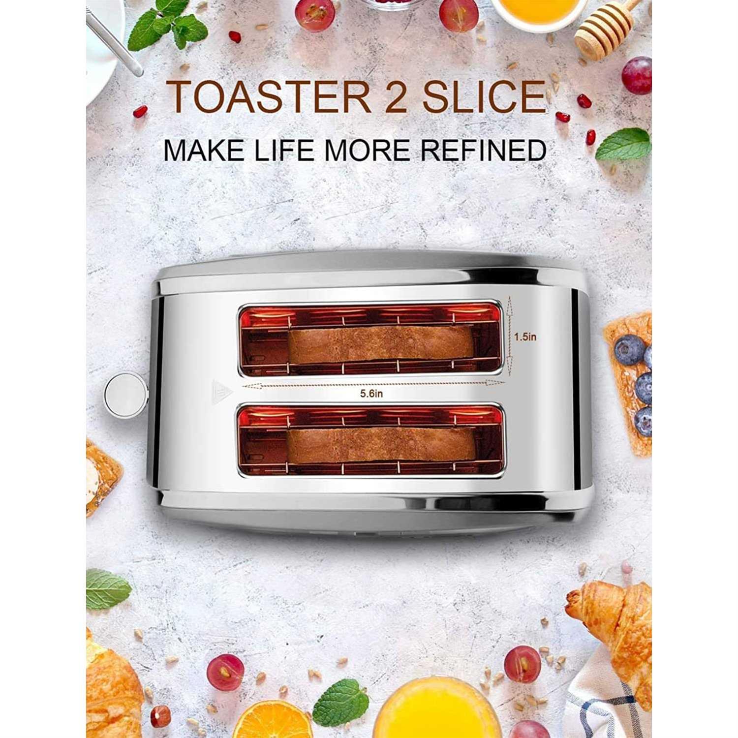 Toaster 2 Slice JEWJIO Stainless Steel Retro Toaster With 1.5 Extra Wide Slot