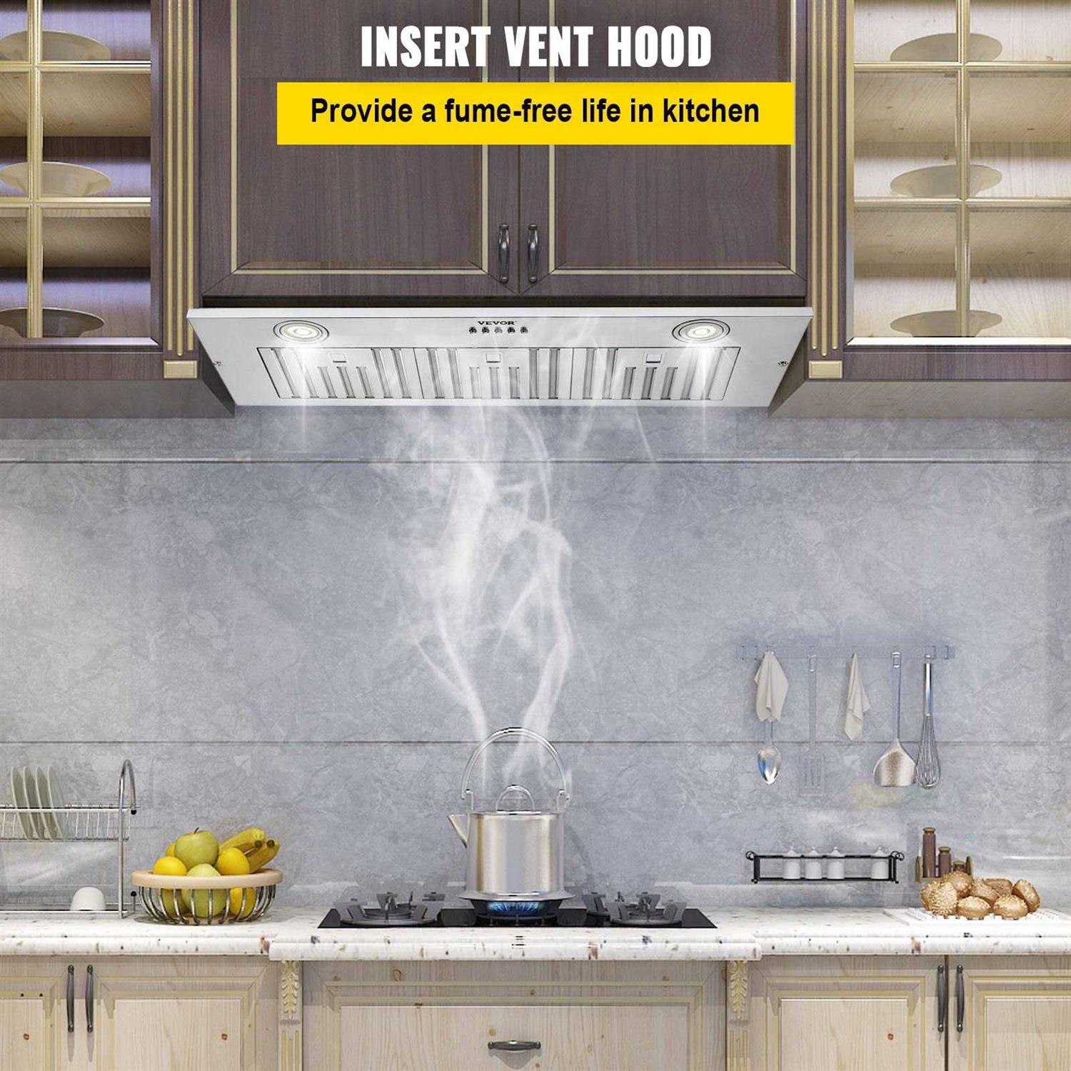VEVOR Insert Range Hood 800CFM 3-Speed Inch Stainless Steel Built-in Kitchen Vent