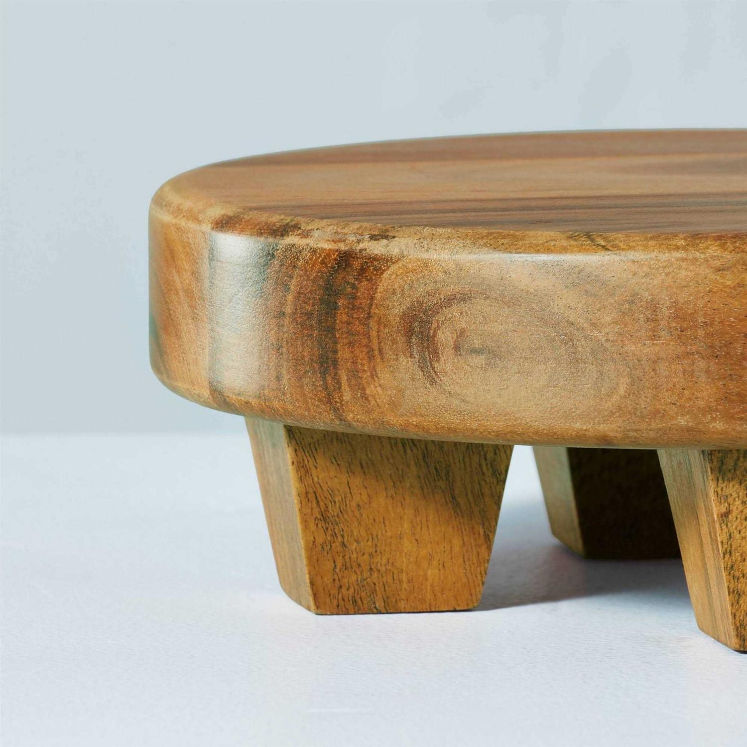 Hearth & Hand with Magnolia Round Footed Wood Serve Stand Brown