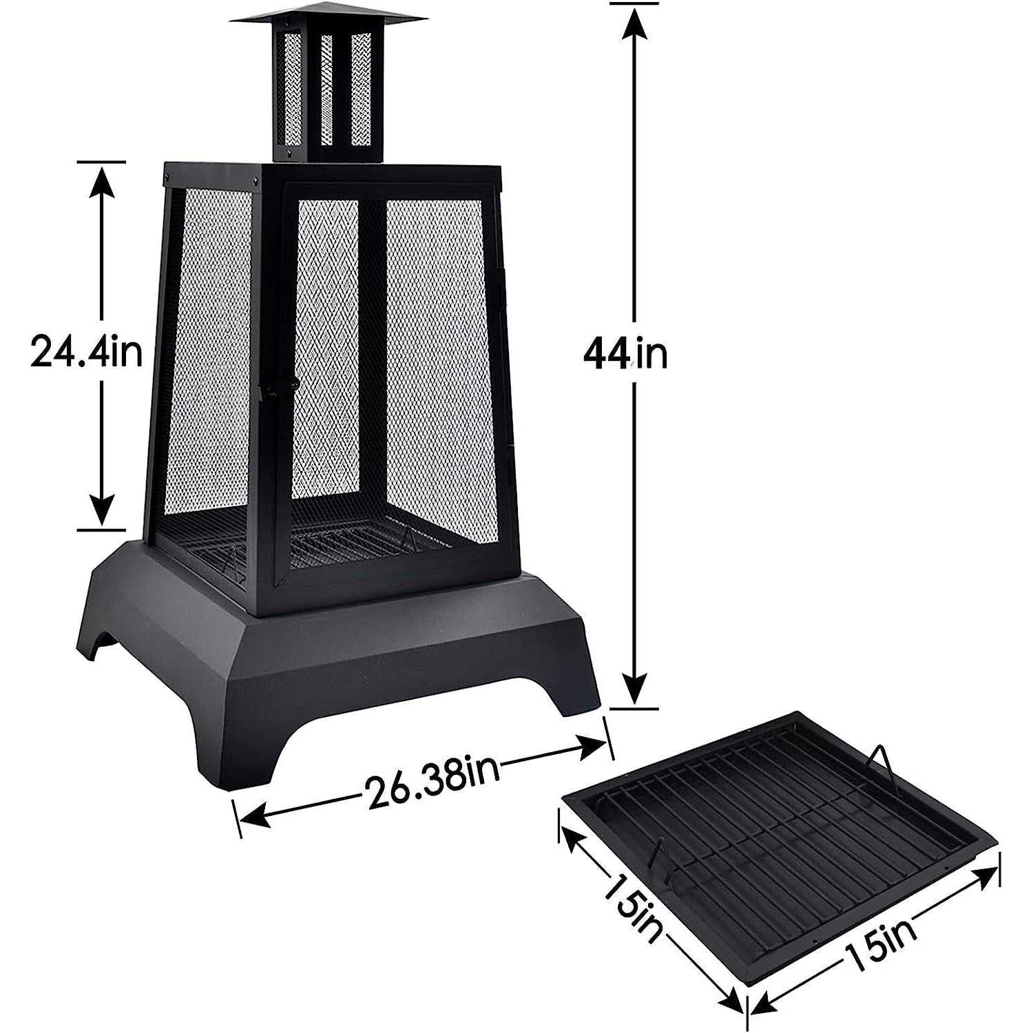 NSdirect Large Fire Pit Steel Wood Burning Outdoor Fireplace Tower 44 High Big Patio Firepits with Mesh Screen Cover
