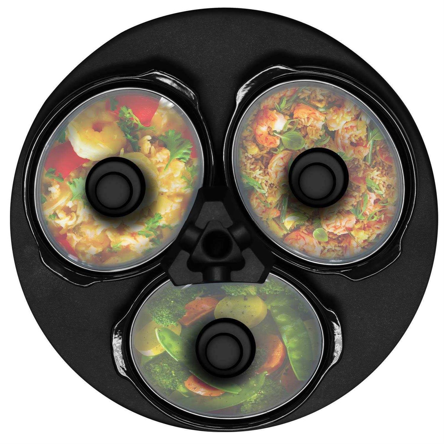 MegaChef Round Triple 1.5 Quart Slow Cooker and Buffet Server in Brushed Copper