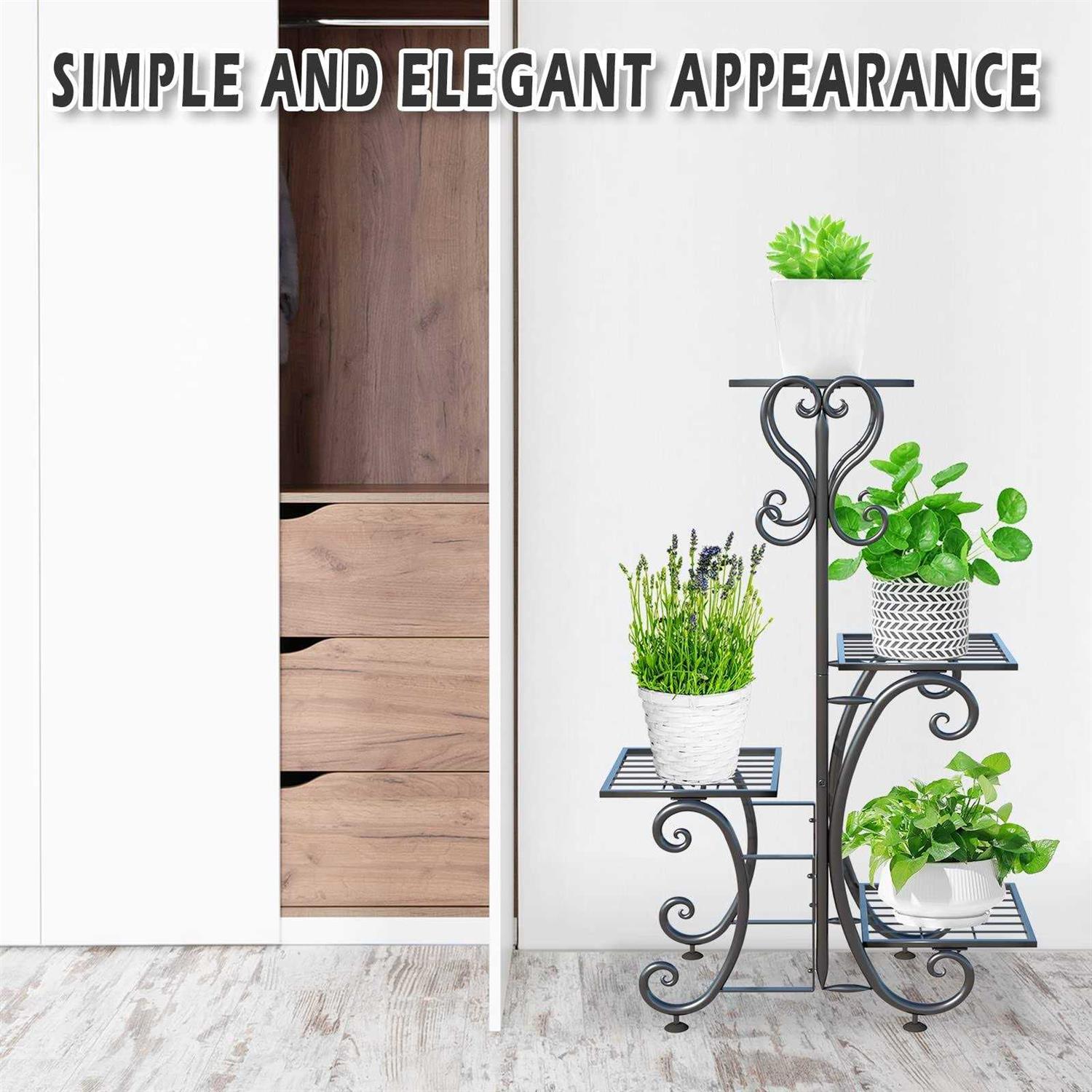 ZHAZHADI Metal Plant Stand Indoor Outdoor 4 Tier Flower Pot Holder Shelf