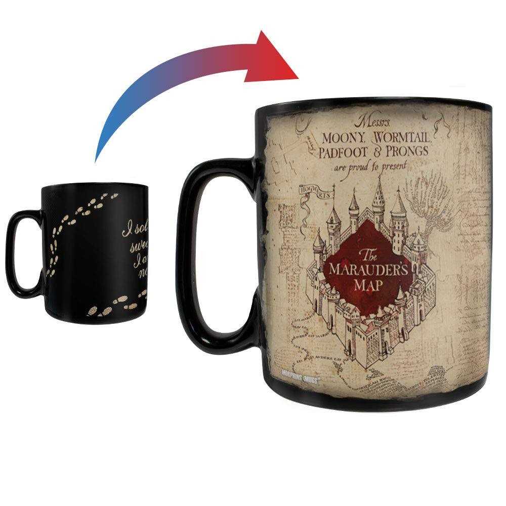 Morphing Mugs Harry Potter Marauder’s Map I Solemnly Swear – 16 oz Large Ceramic Heat Sensitive Clue Mug – Full image revealed when HOT liquid
